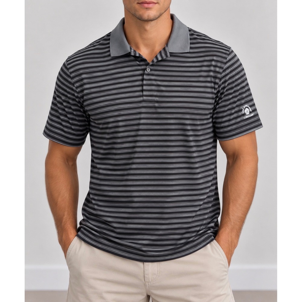 Page & Tuttle Golf Polo XL Black Good Striped Moisture Wicking Short Sleeve